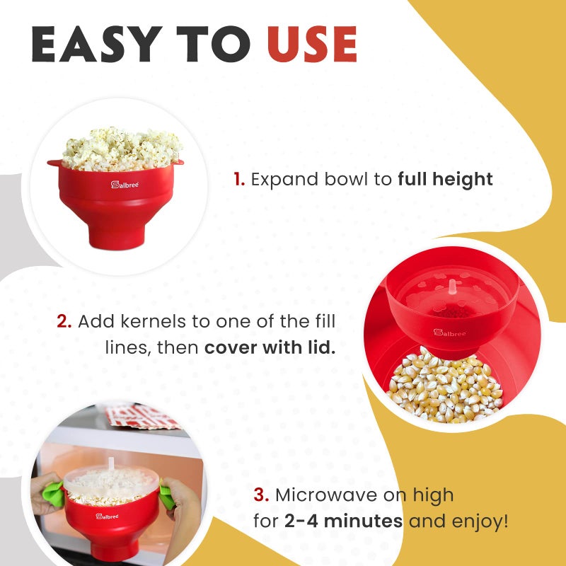 Salbree The Original Salbree Collapsible Silicone Microwave Popcorn Popper Maker Machine, Microwavable Bowl Holds 16 Cups, Uses Hot Air and Oil Always Optional - The Most Colors Available (Tan) - Image 3